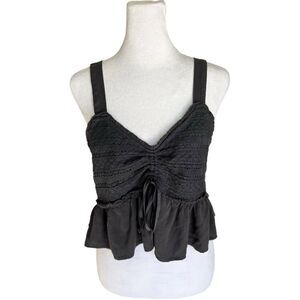 American Eagle Sleeveless Black Cropped Tank Top Ruffle Hem Blouse. Medium.